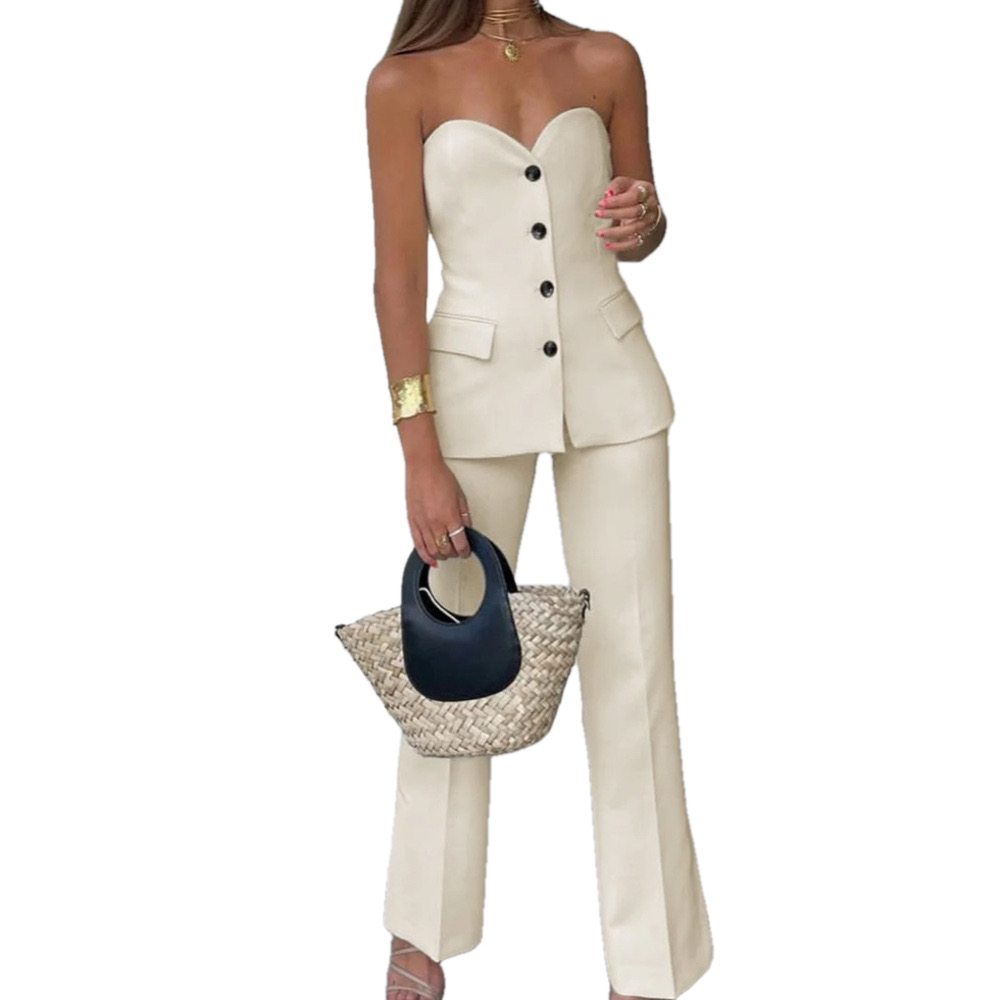 NWT Commense Solid Tube Top With Wide Leg Pants Set Small